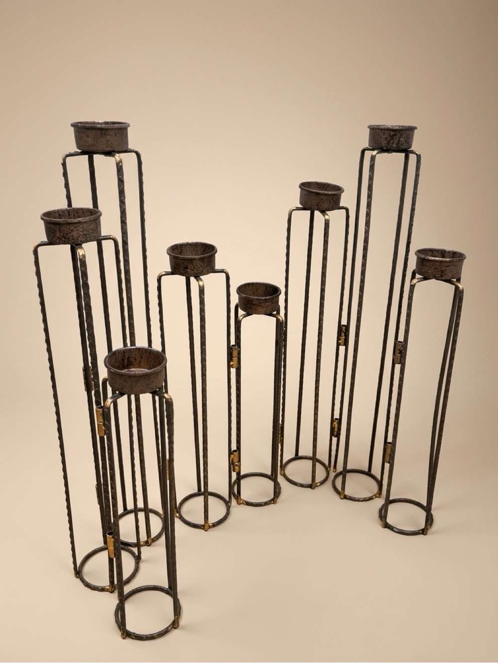 Rustic Bronze Hinged Metal Multi-Tier Tall Candle Holder